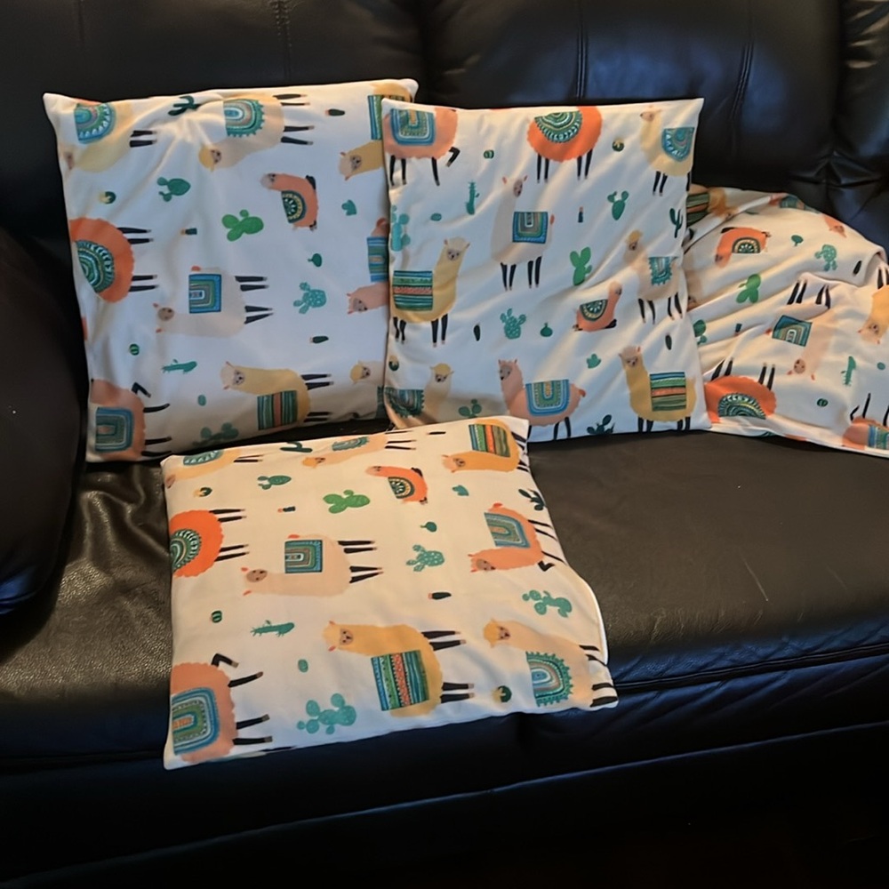 Vintage soft Fleece Lama Cactus Print 4pcs Couch Pillow Case
